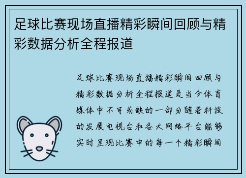 足球比赛现场直播精彩瞬间回顾与精彩数据分析全程报道
